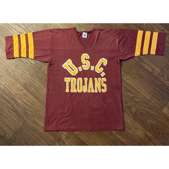 RARE! Vintage USC Trojans T-Shirt Jersey red maroon tee football - Picture 1 of 5